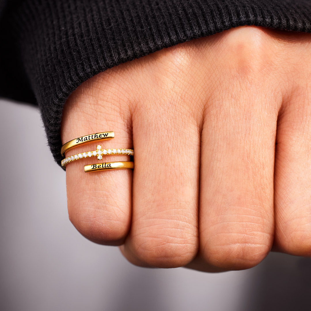 Engraving Names Cross Ring