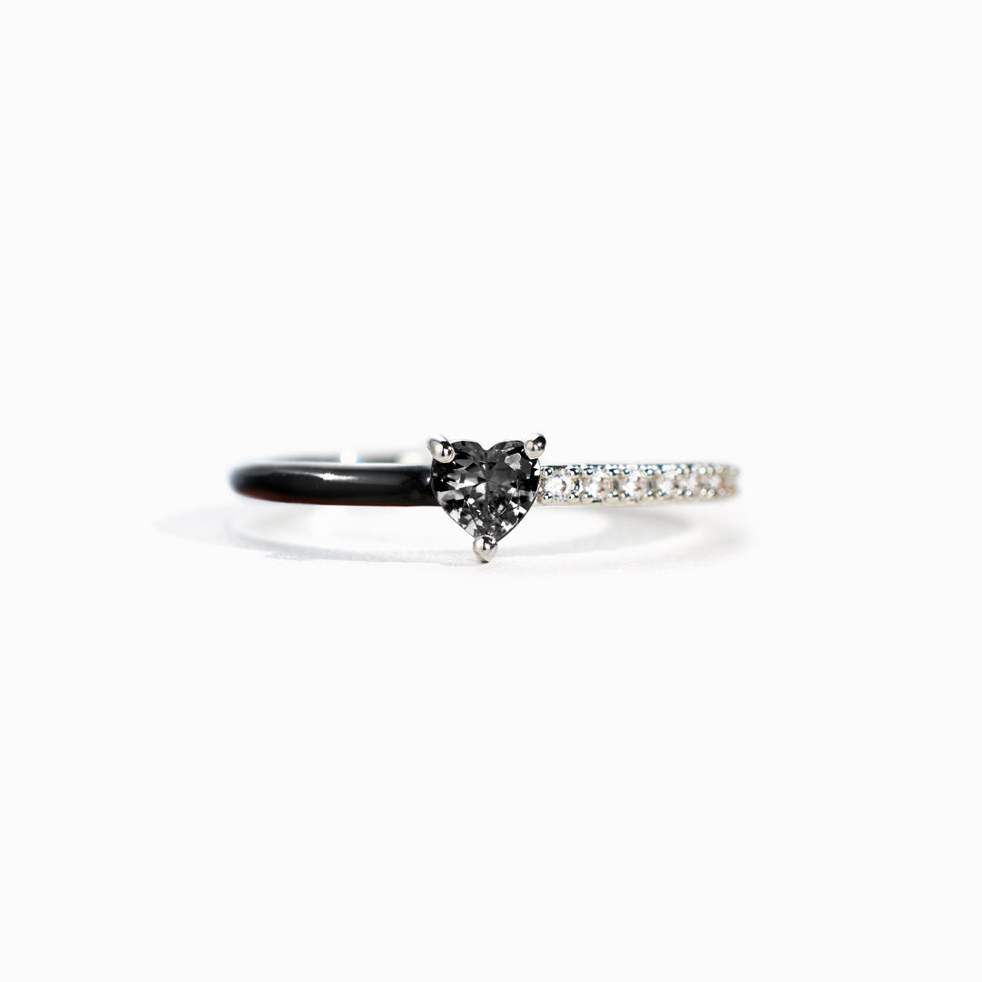Love Me Until I'm Me Again Black Heart-Cut Half Enamel Ring