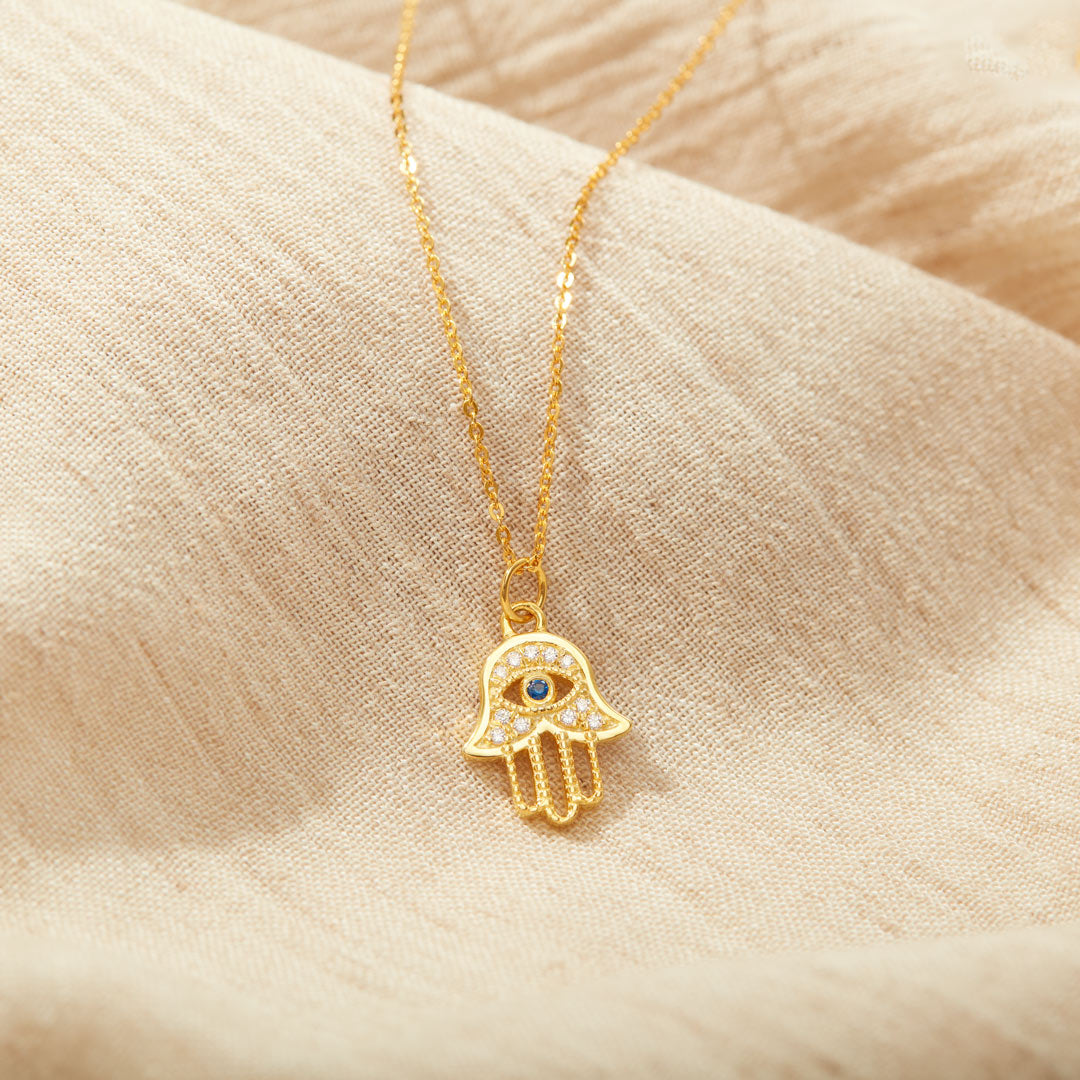 Hamsa Evil Eye Gold Necklace