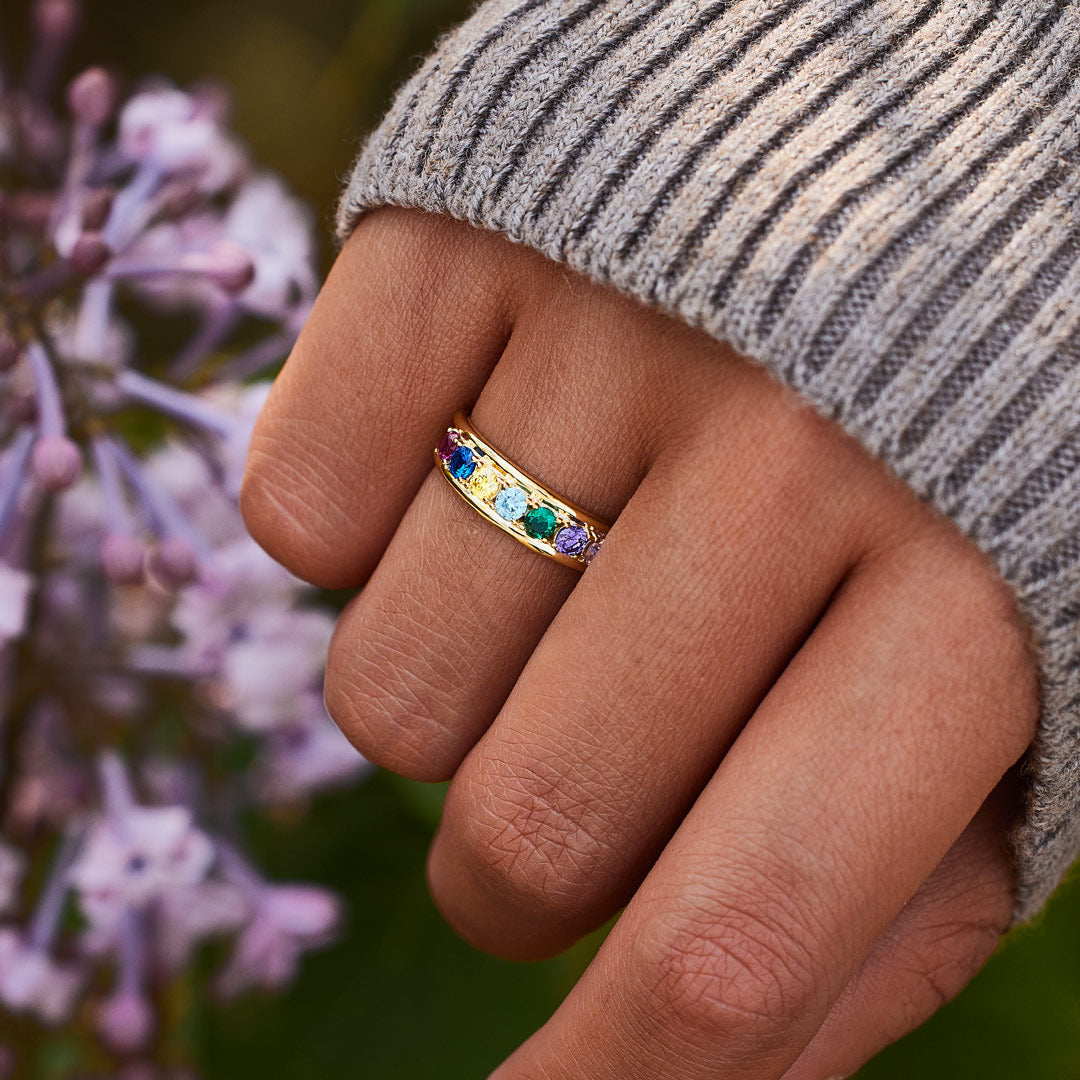 Grandma And 1-8 Grandkids Birthstones Blossom Ring