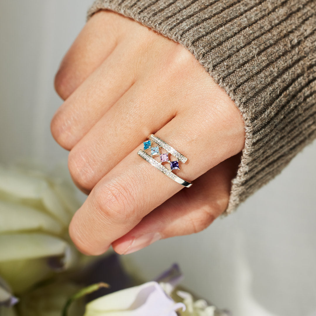 1-8 Princess-Cut Birthstones Wrap Ring