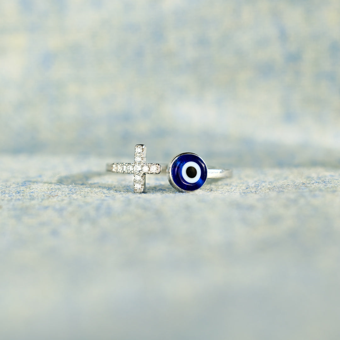 Fear No Evil Cross Ring With Evil Eye