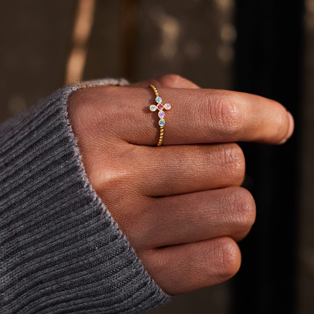 1-6 Birthstones Sideways Cross Ring