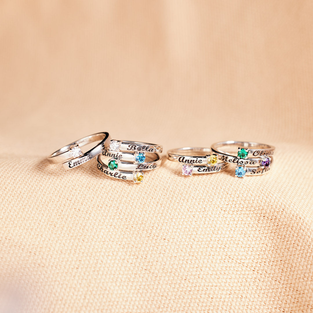 Mama's Valentines 1-4 Names&Birthstones Wrap Ring