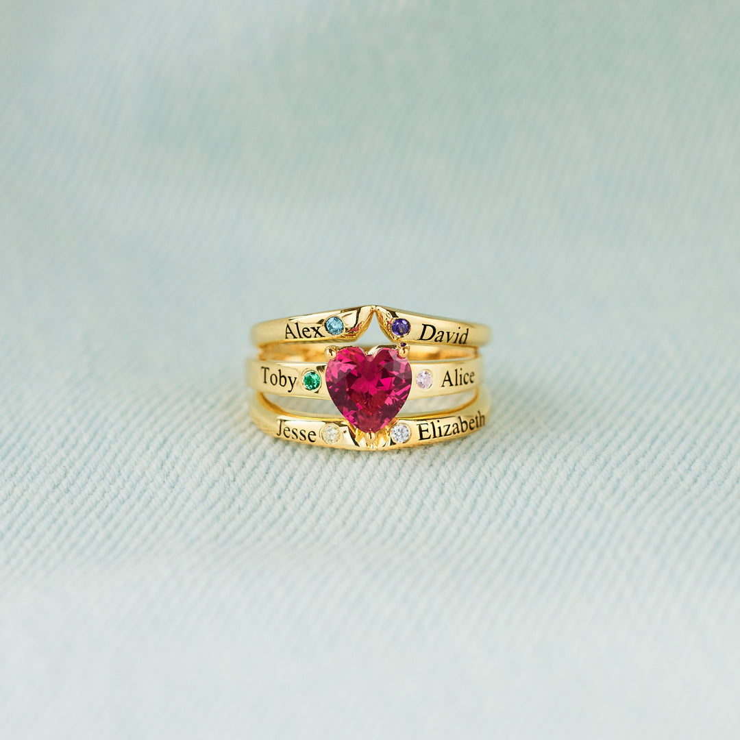 Nana's Valentines 1-6 Names & Birthstones Multi-Band Heart Ring