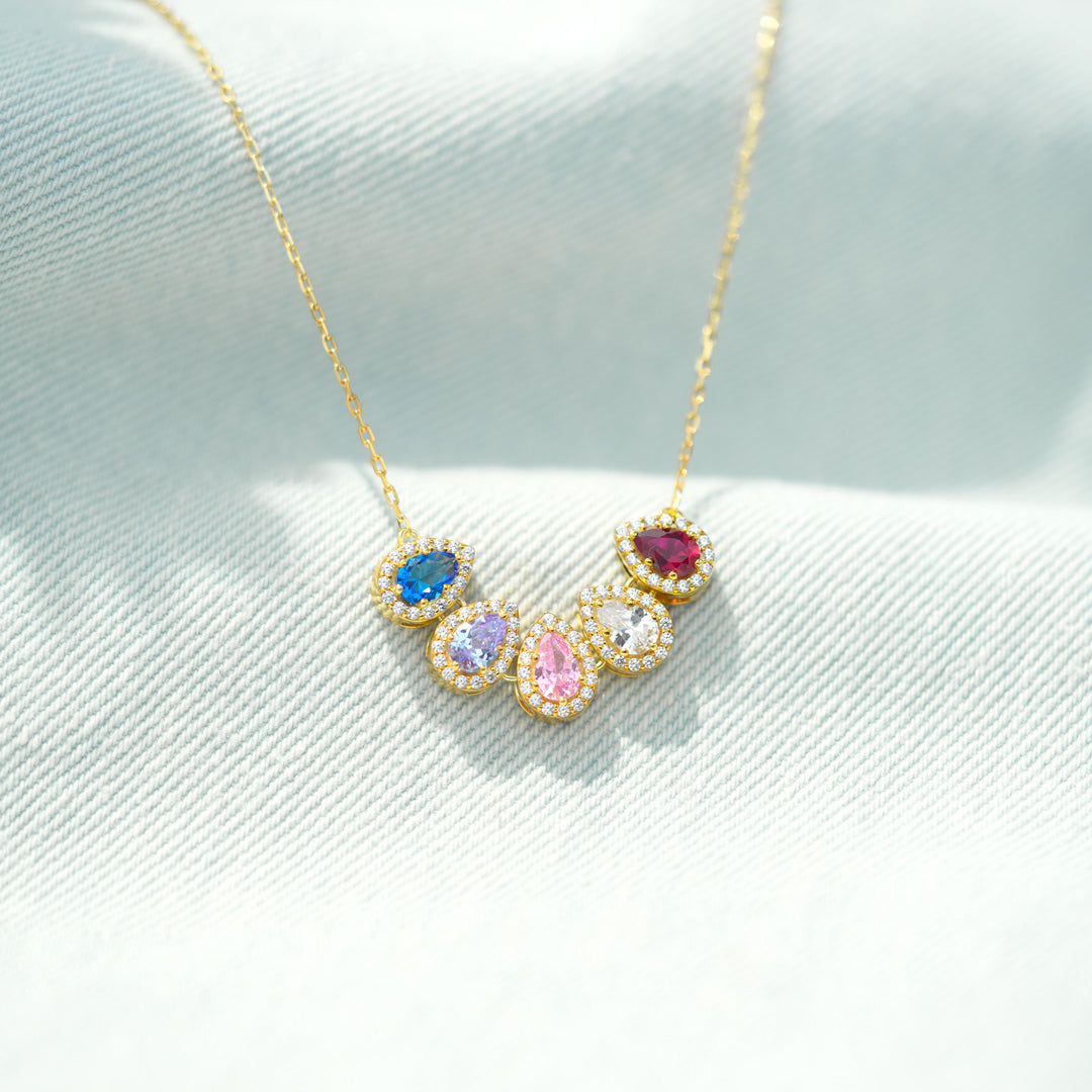 Custom 1-14 Teardrop Birthstone Necklace, Gift for Mom/Grandma/Wife