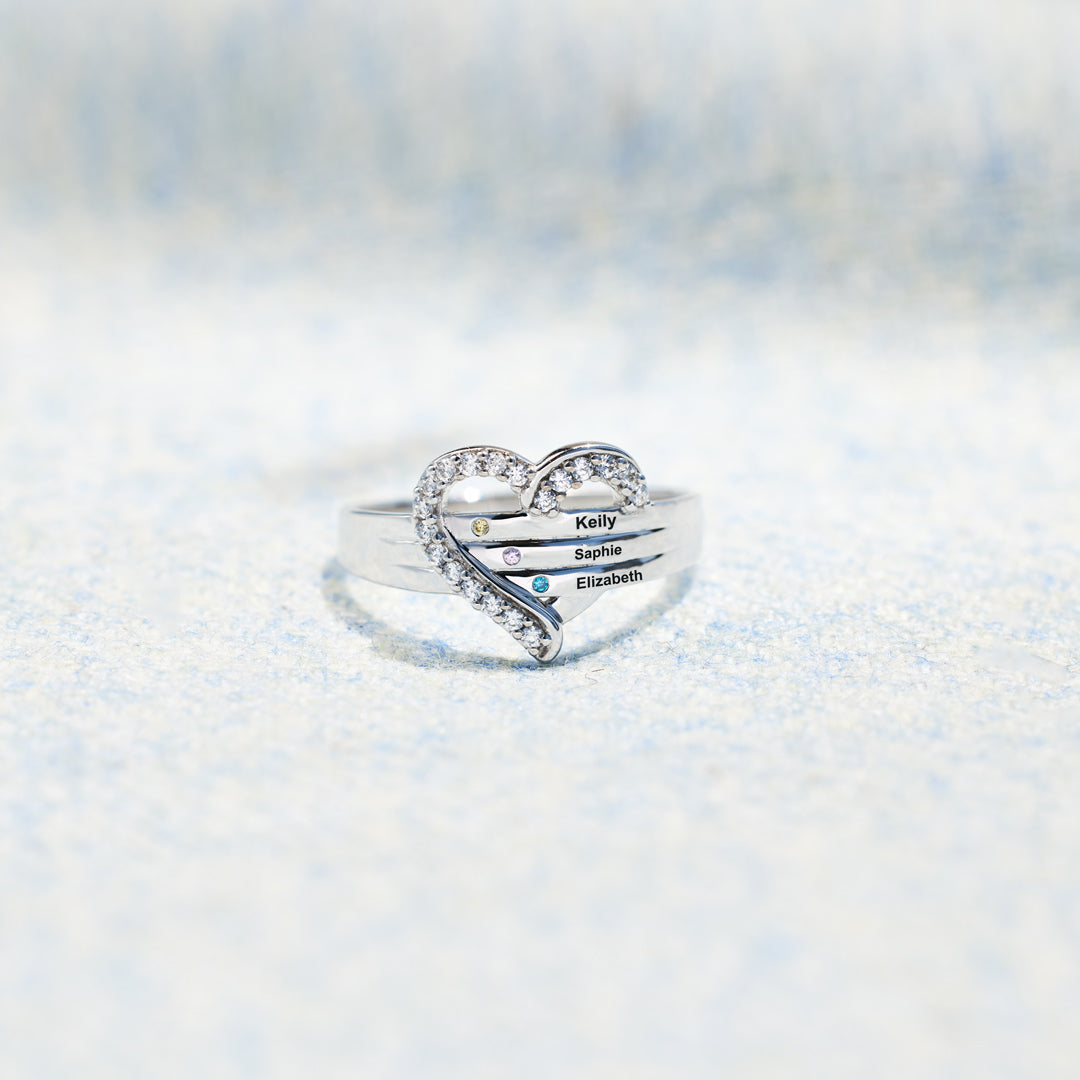 1-7 Names & Birthstones Heart Ring