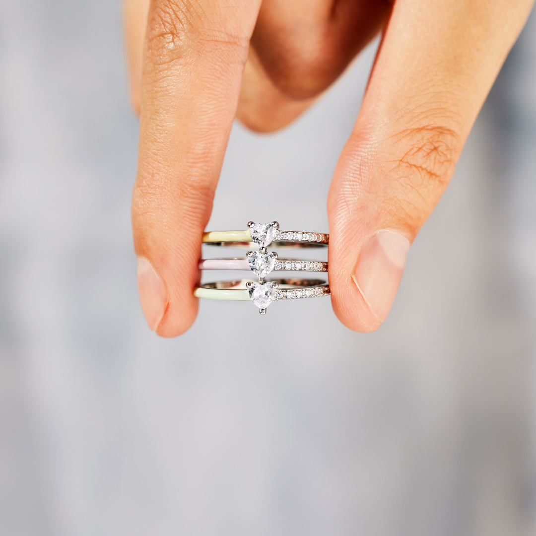 Matching Mother&Daughter Half Enamel Heart-Cut Rings