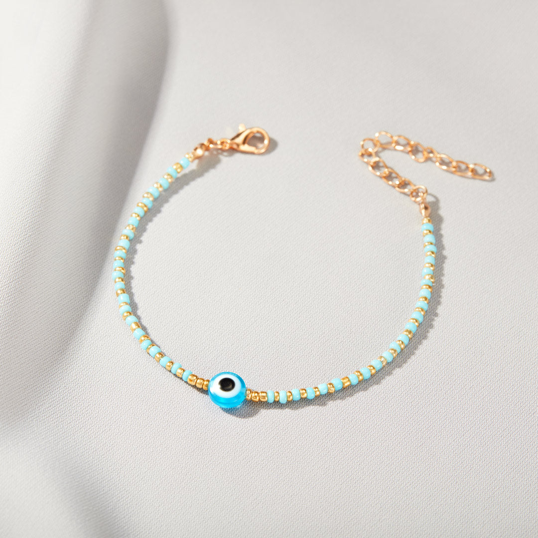 Evil Eye Beaded Metal Bracelet