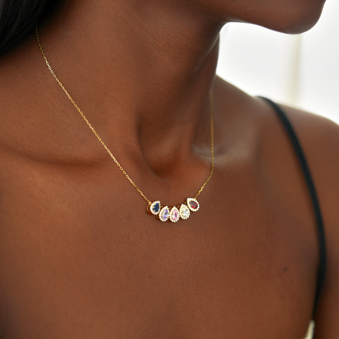 Custom 1-14 Teardrop Birthstone Necklace, Gift for Mom/Grandma/Wife