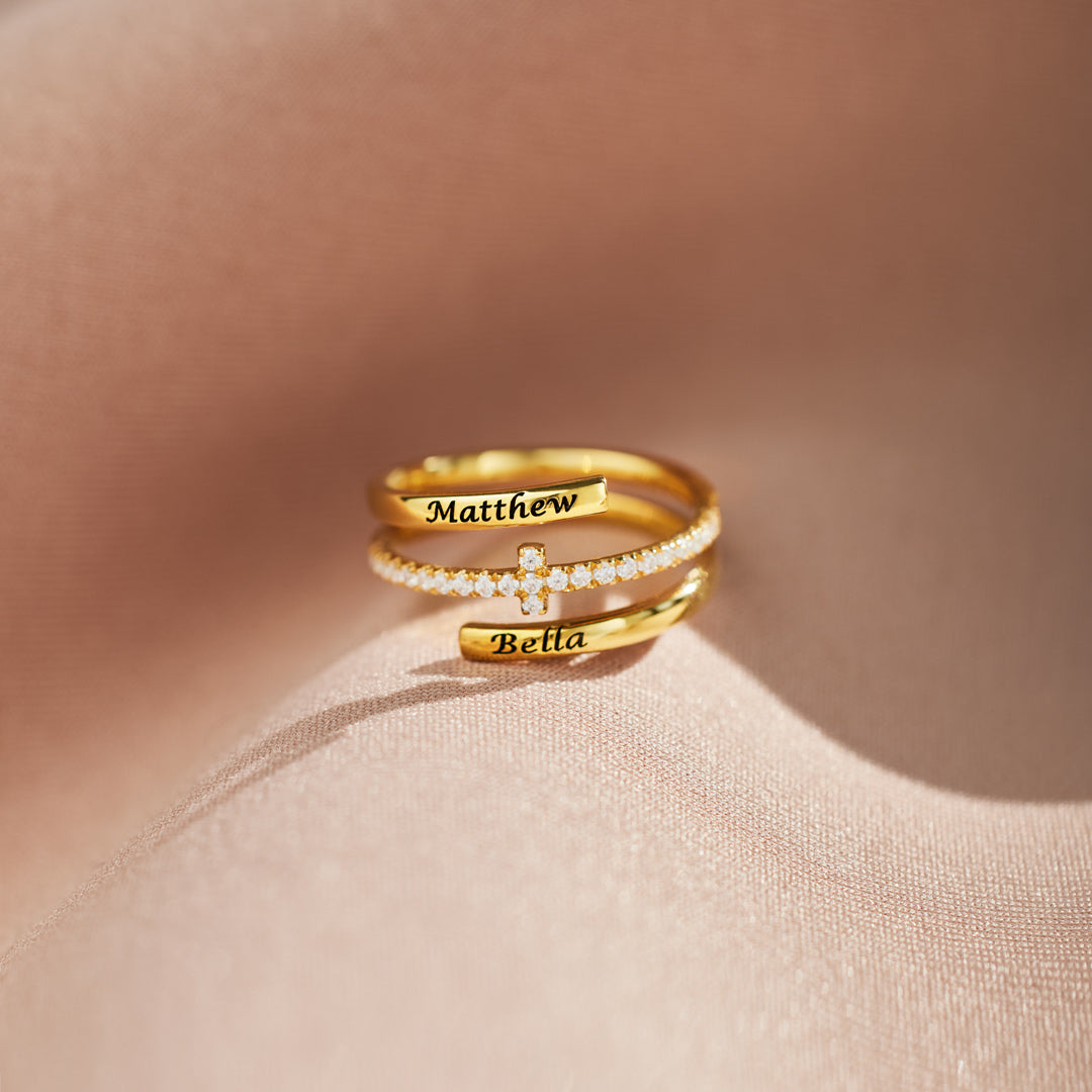 Engraving Names Cross Ring