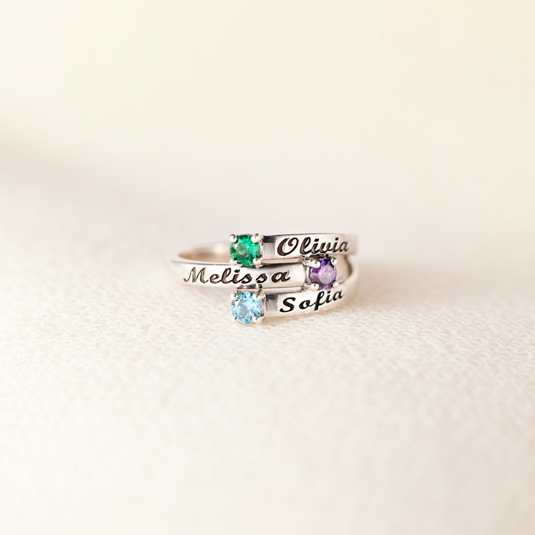 Mama's Valentines 1-4 Names&Birthstones Wrap Ring