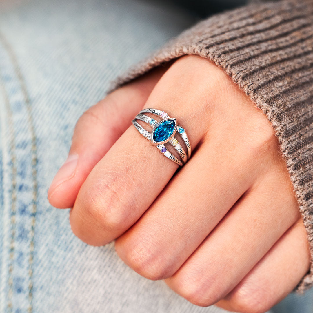 1-8 Names & Birthstones Marquise Ring