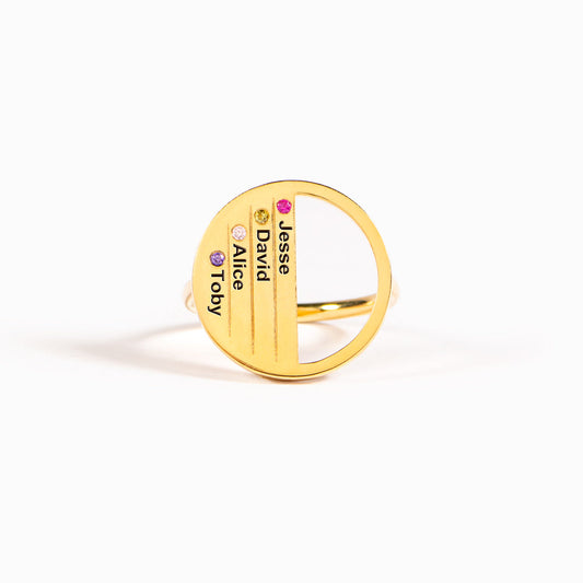 1-8 Names & Birthstones Circle Mother's Ring