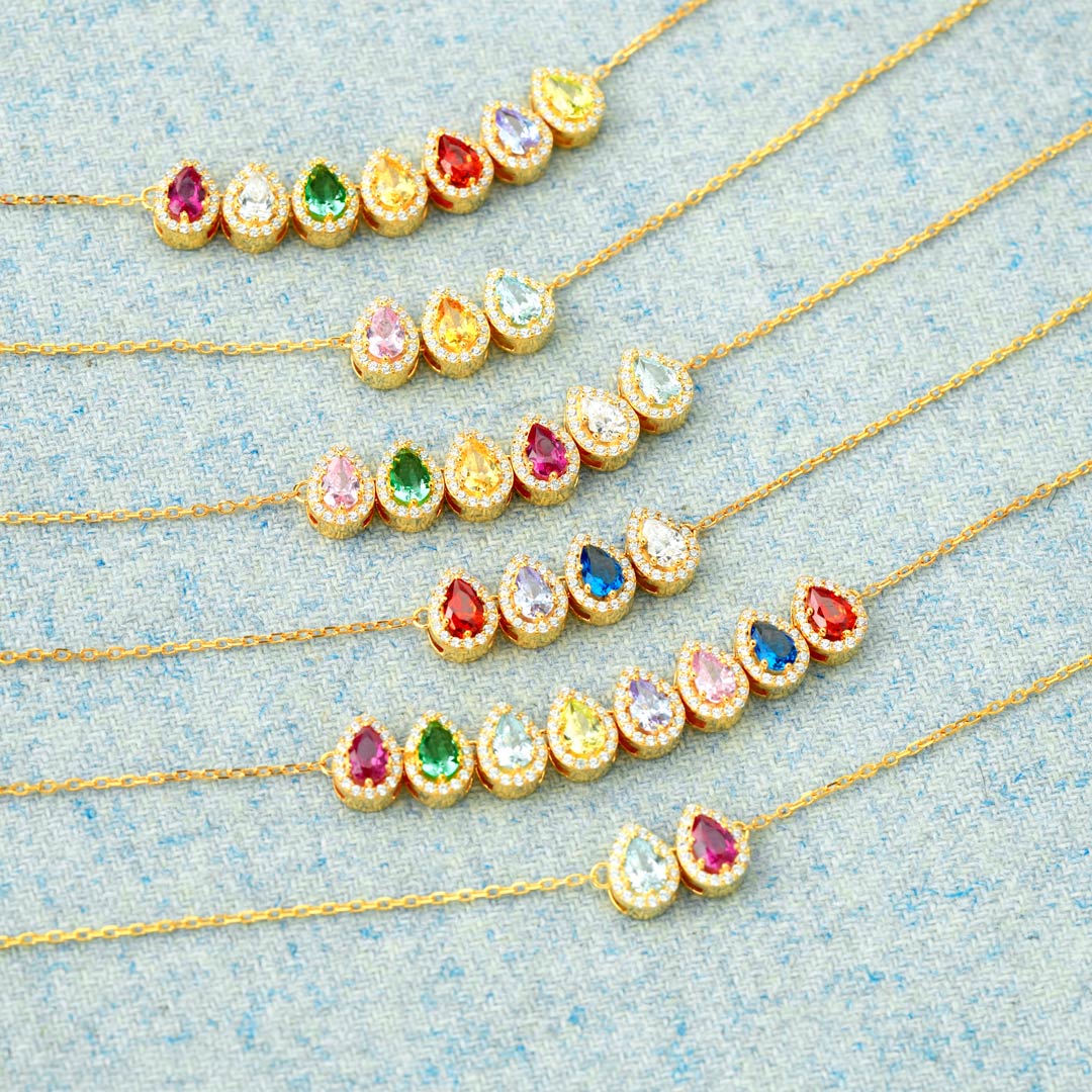 Custom 1-14 Teardrop Birthstone Necklace, Gift for Mom/Grandma/Wife