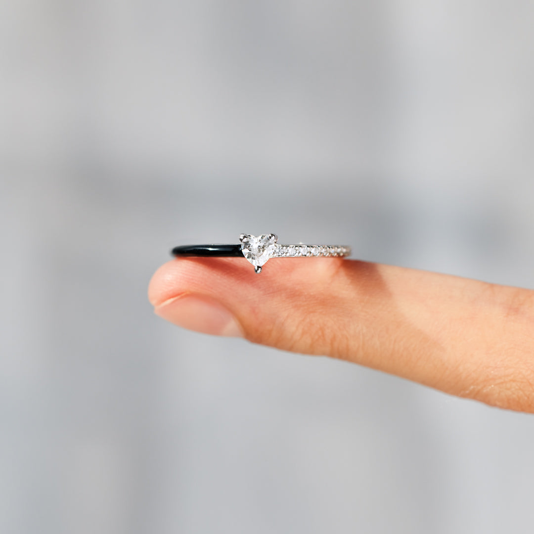 Matching Mother&Daughter Half Enamel Heart-Cut Rings