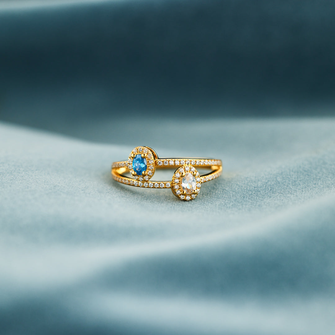 Two Birthstones Double Band Ring