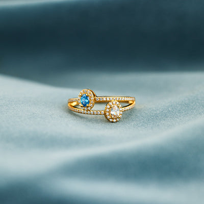 Two Birthstones Double Band Ring