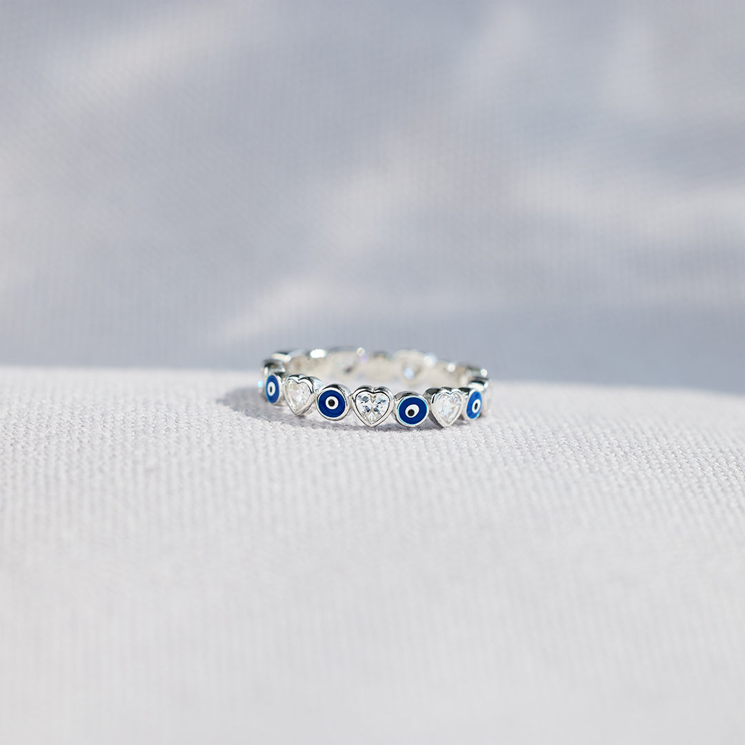 Protection Heart&Evil Eye Ring Band