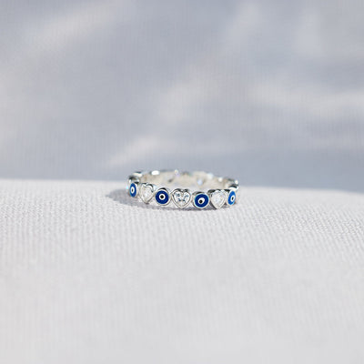 Protection Heart&Evil Eye Ring Band