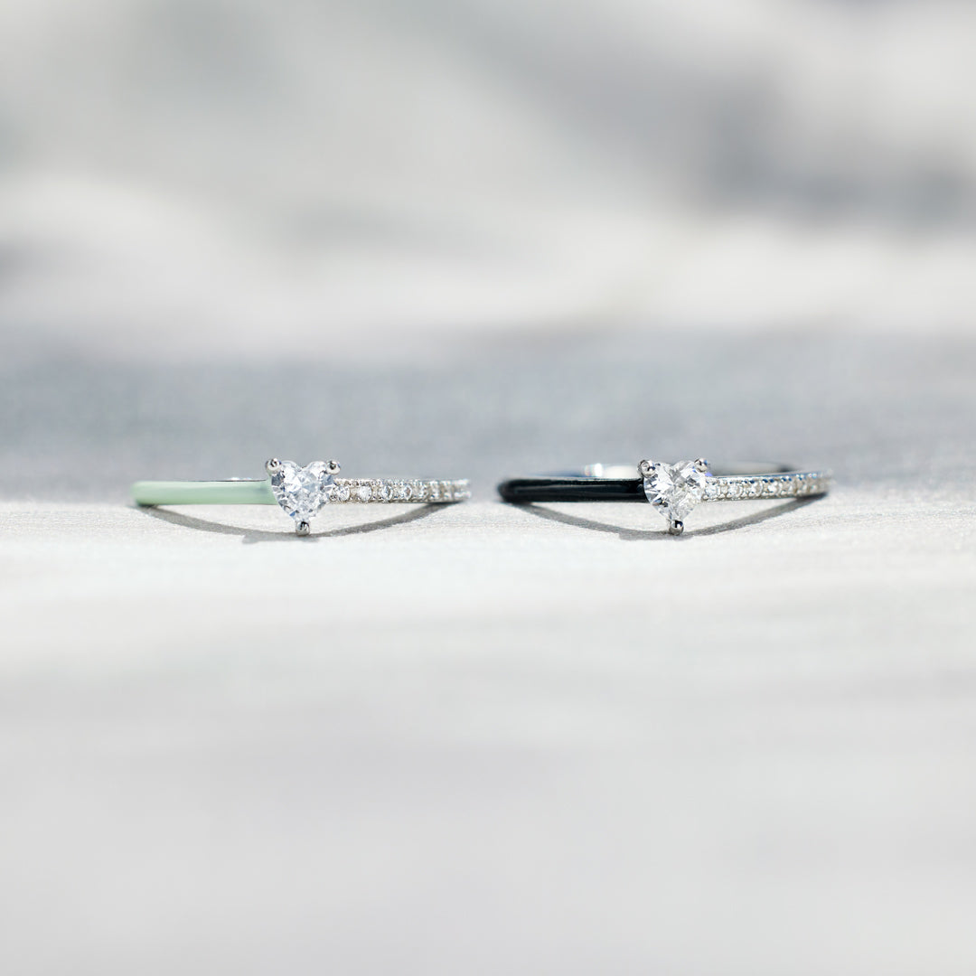 Best Biches Matching Half Enamel Heart-Cut Rings