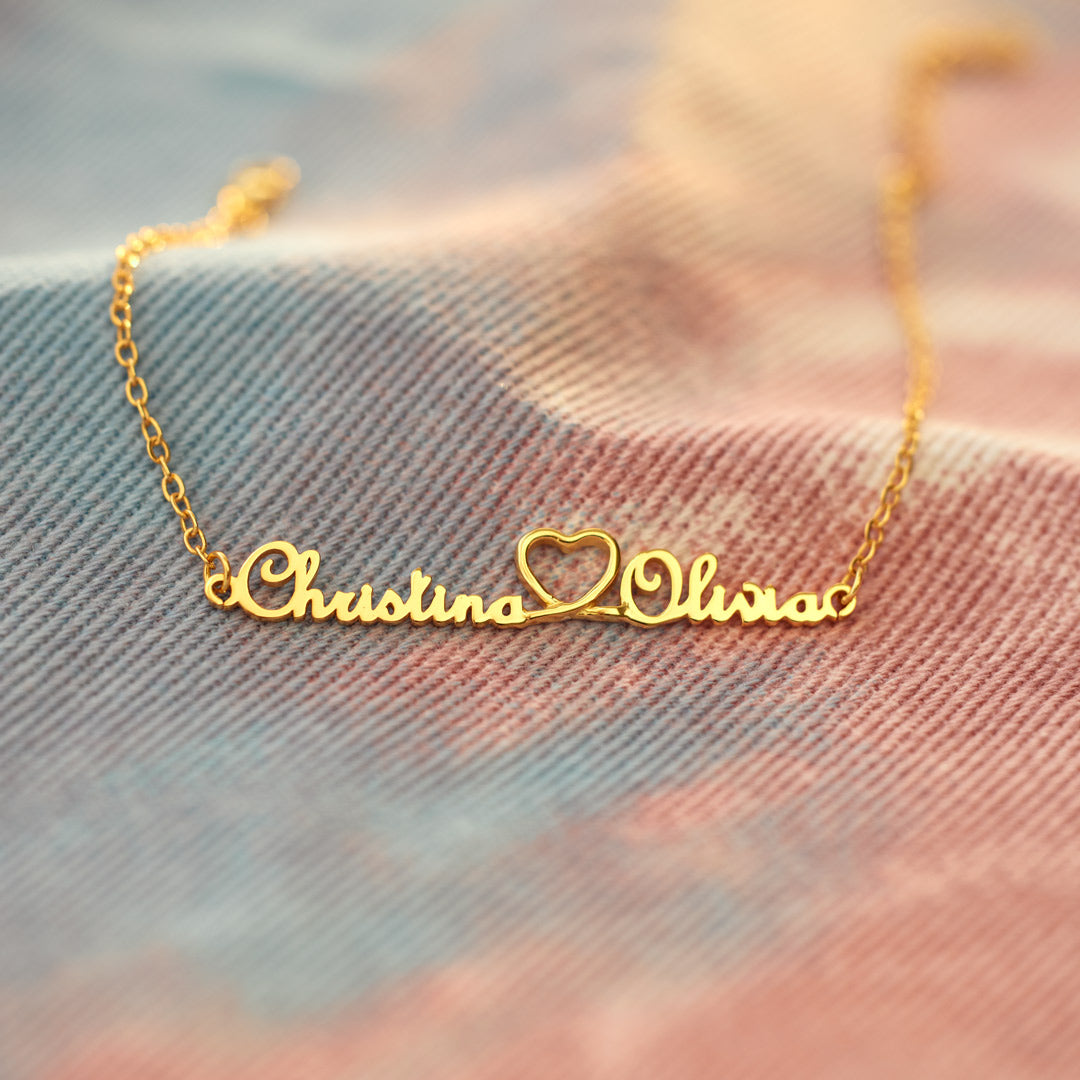 Mother & Daughter Bond is Tied by Angel's Hand Two Names Heart Bracelet