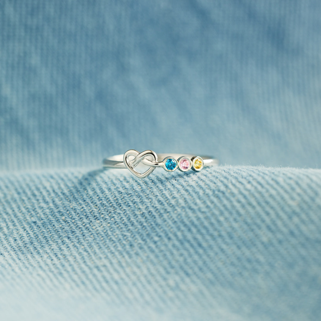 1-6 Birthstones Heart Knot Ring Band