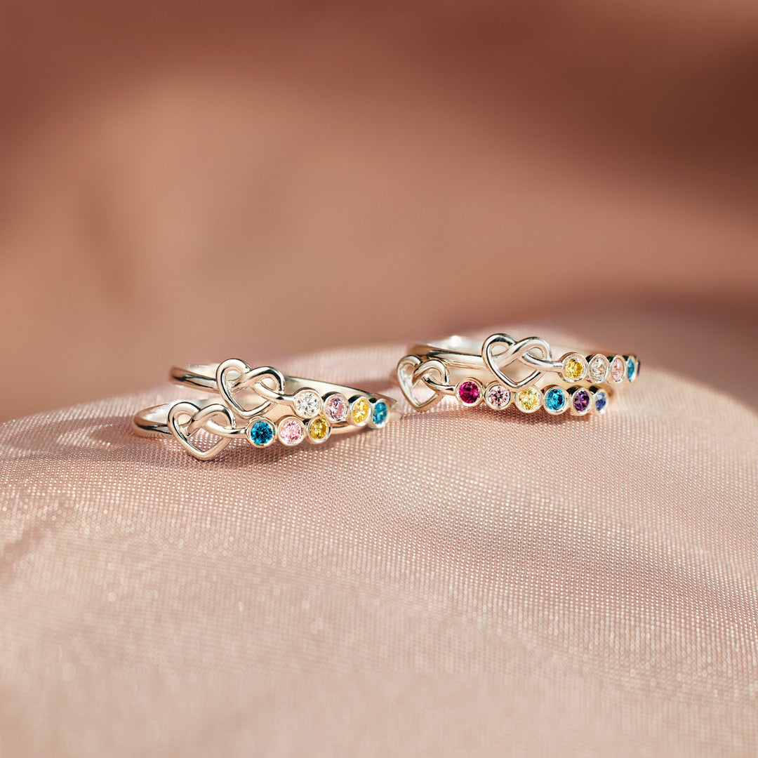 1-6 Birthstones Heart Knot Ring Band