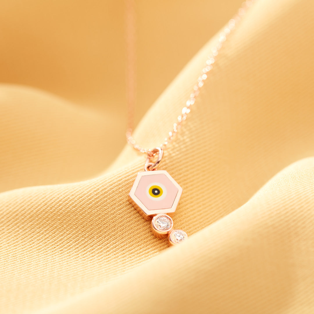 Hexagon Enamel Evil Eye Necklace