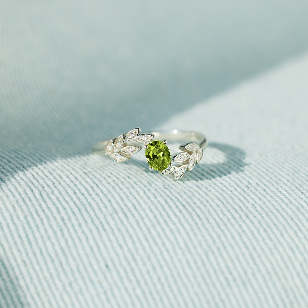 Grow Through Your Struggles Oval-Cut Green Peridot Leaf Ring