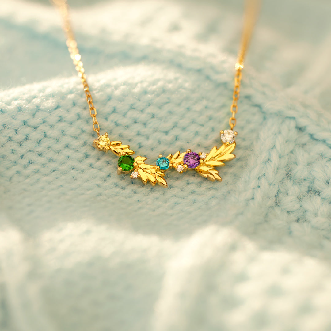 Nana's Gem on the Family Branch 1-6 Birthstones Leaf Necklace