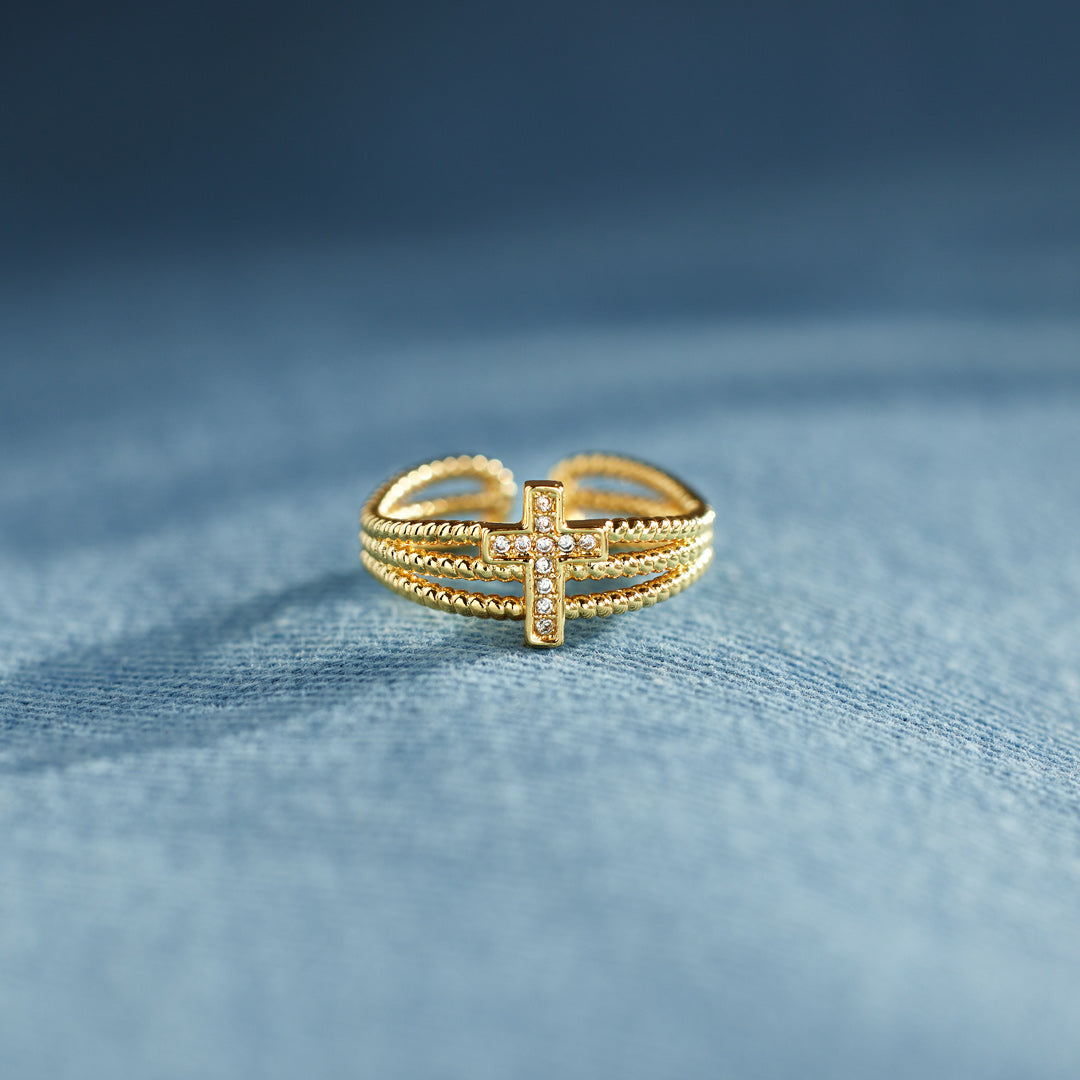 Pray Big Worry Small Triple Band Cross Ring