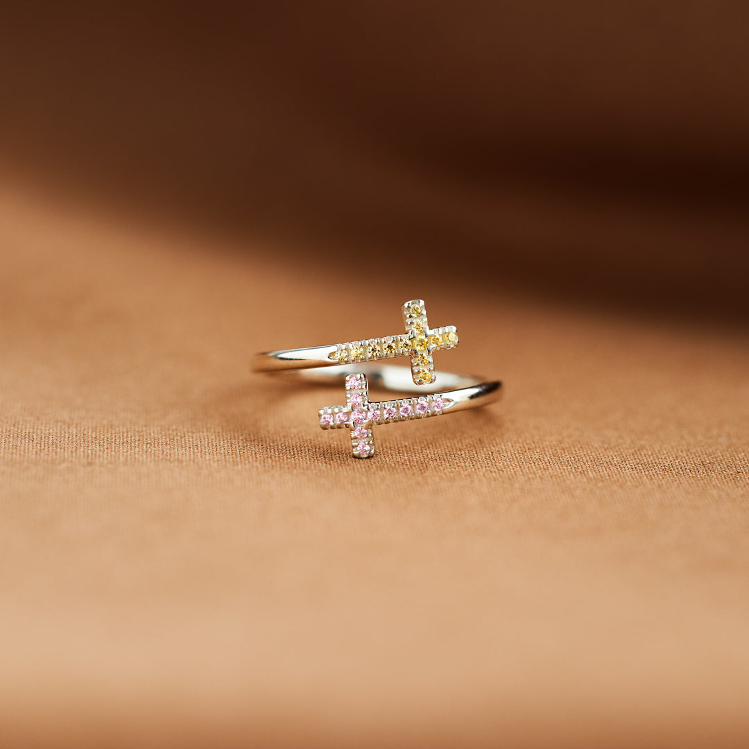 Sister In Christ Pavé Double Cross Ring