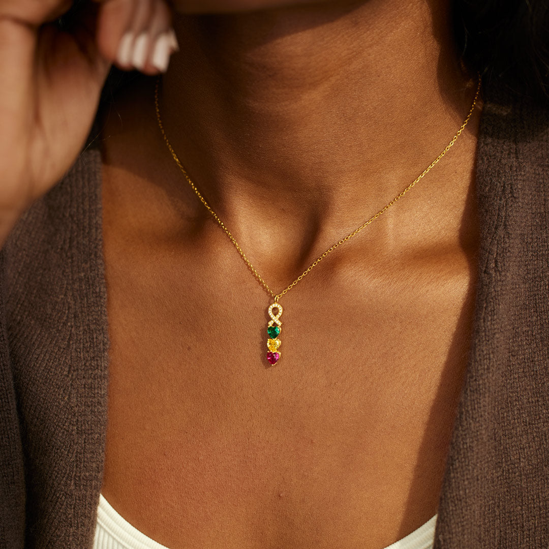 Forever Connected Together 1-8 Birthstones Linking Hearts Necklace