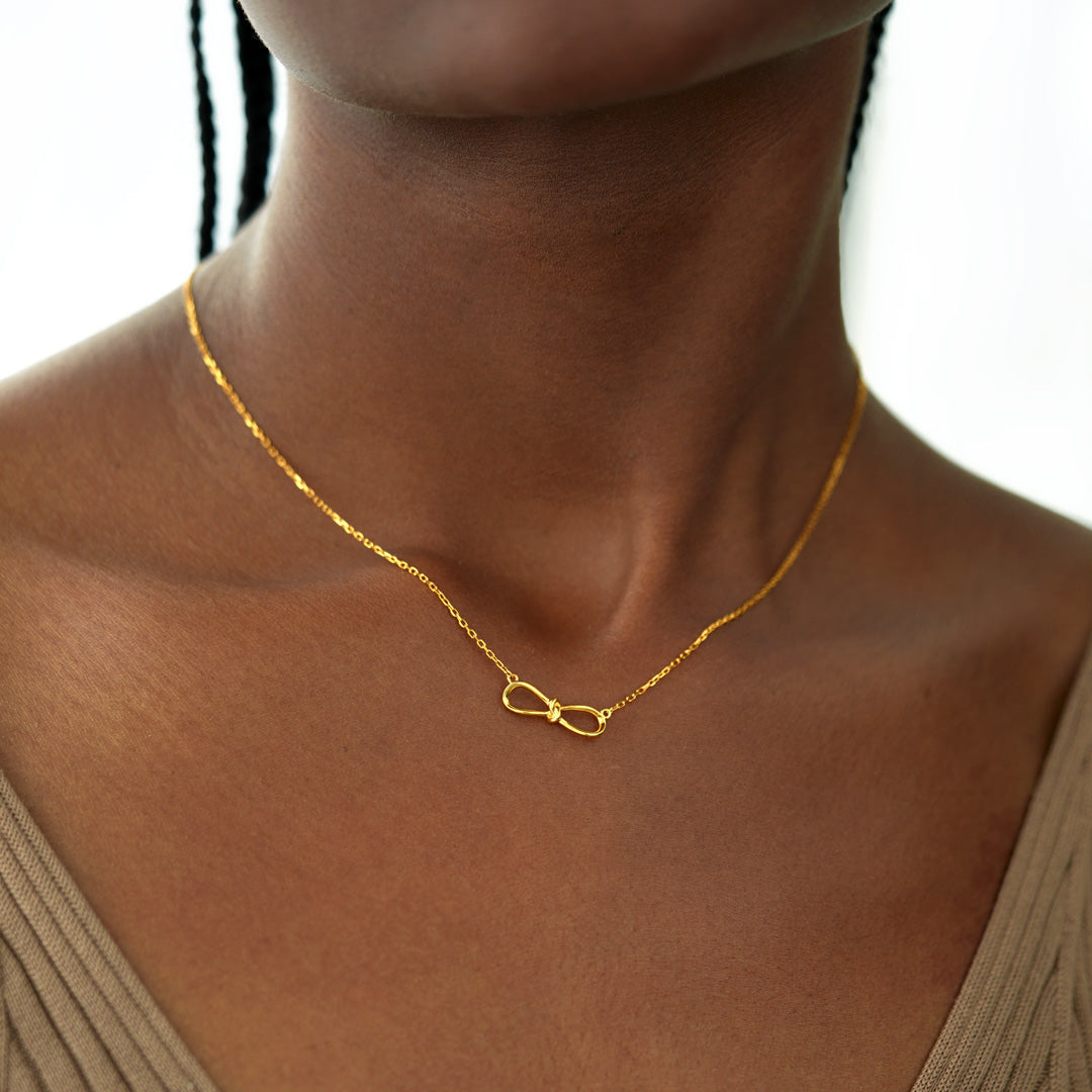 Bow Knot Gold Plated Necklace In Brass/Sterling Silver