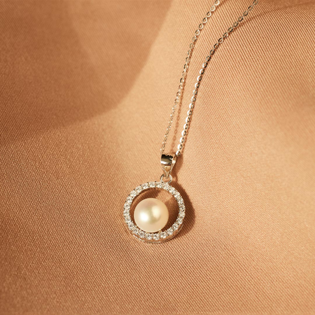 Pearl Pavé Circle Necklace