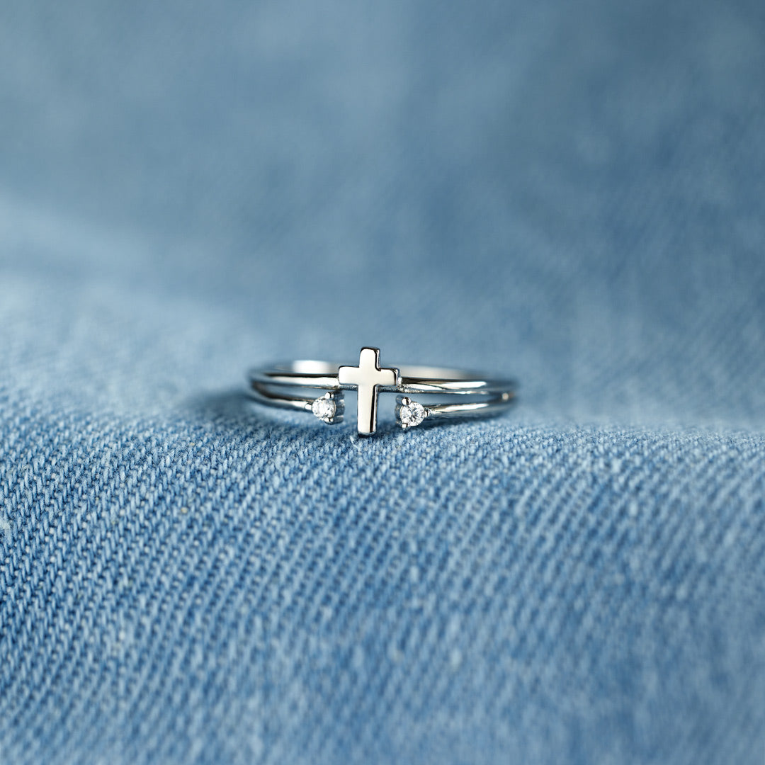 To My Loving Mother Double Gem Cross Ring