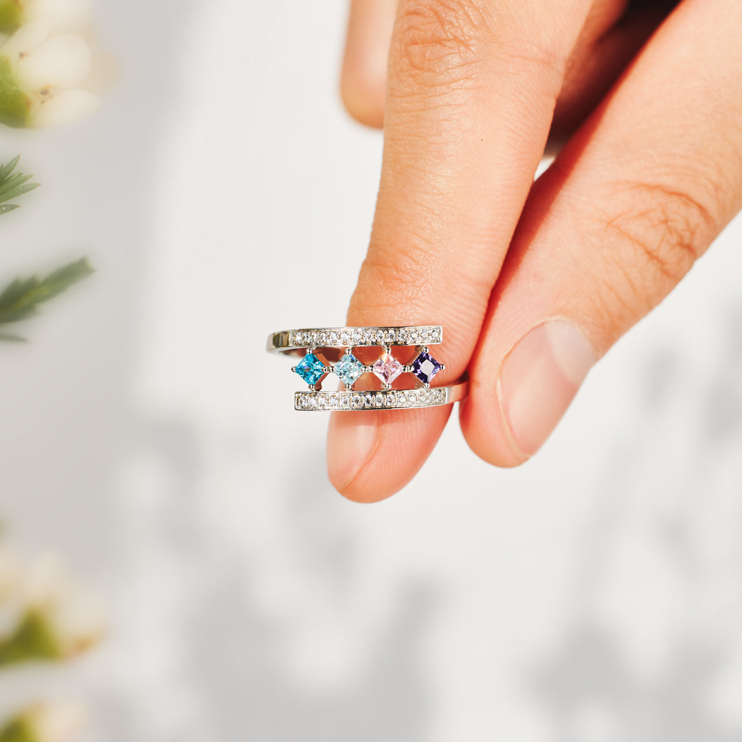 1-8 Princess-Cut Birthstones Wrap Ring