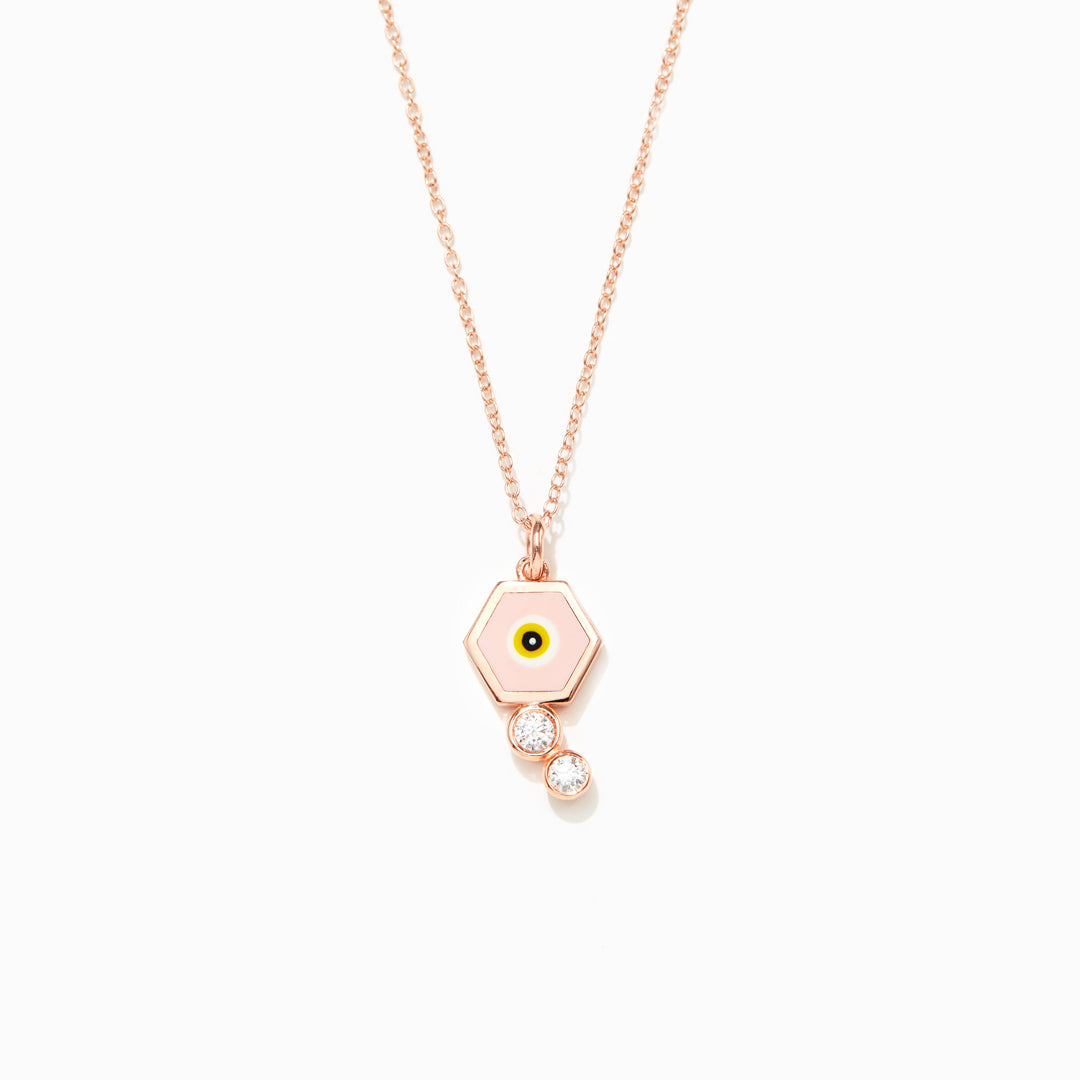 Hexagon Enamel Evil Eye Necklace