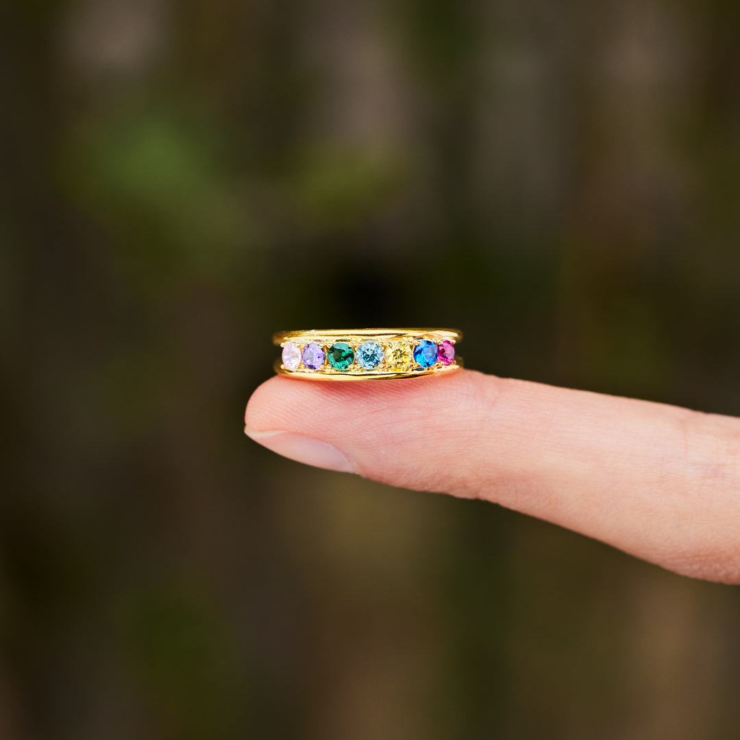 Grandma And 1-8 Grandkids Birthstones Blossom Ring