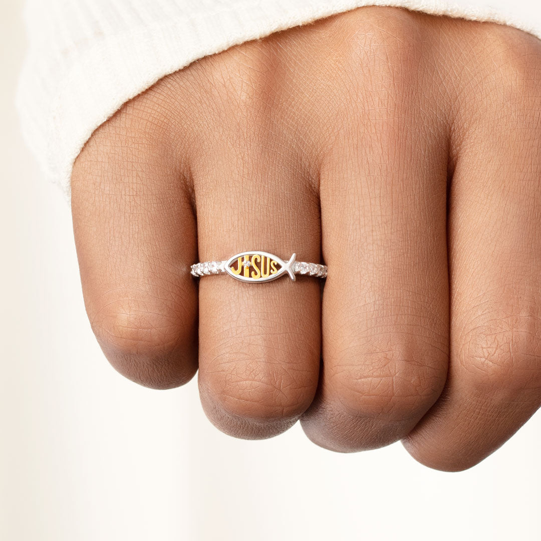 Sterling Silver Jesus Fish Ring Christian Religious Gift