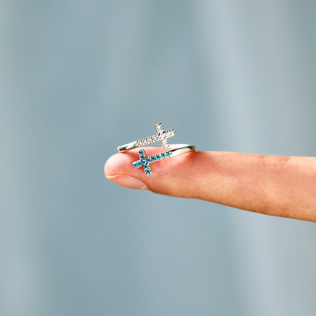 Sister In Christ Pavé Double Cross Ring