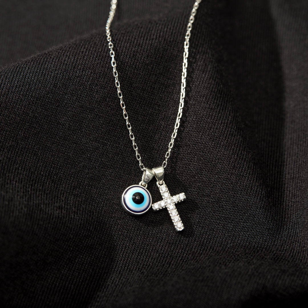 Blessed And Protected Cross&Evil Eye Necklace