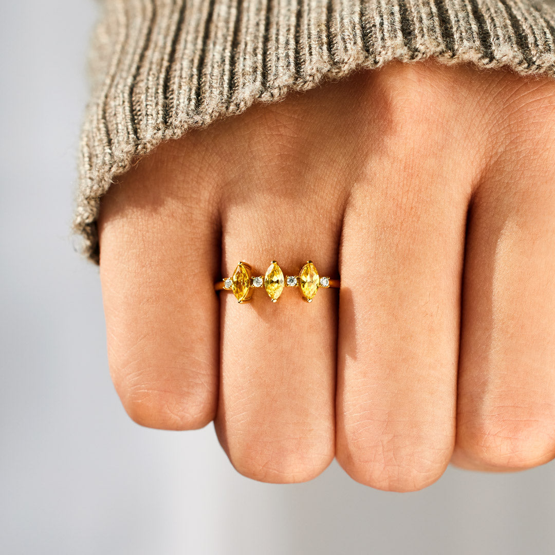 Past Present Future Triple Marquise Ring