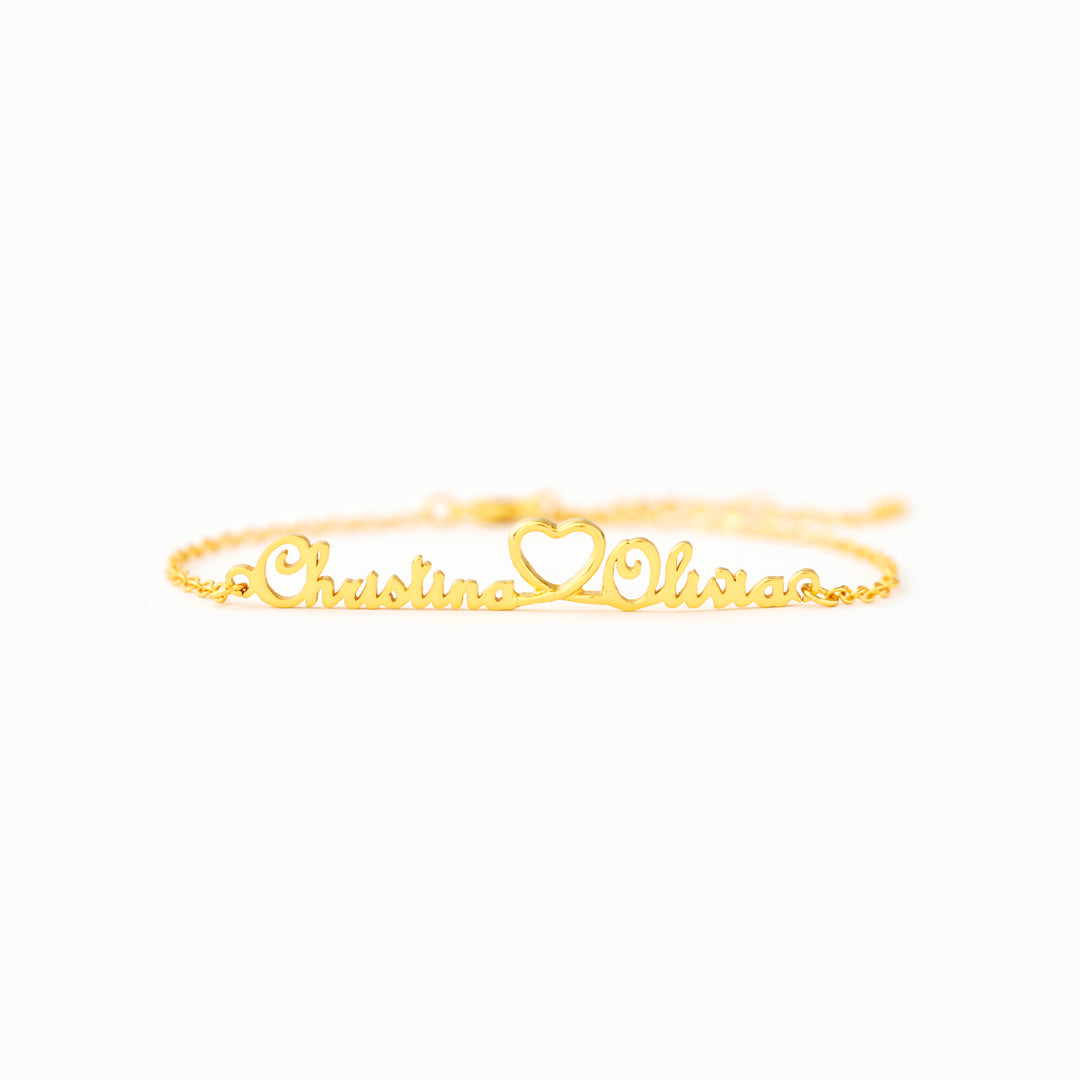 Heartfelt Connection Made of Love Two Names Heart Bracelet