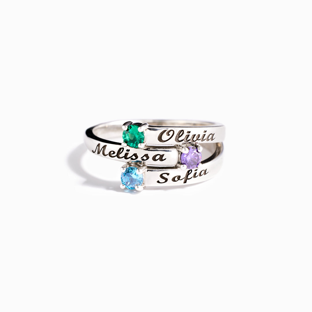 Mama's Valentines 1-4 Names&Birthstones Wrap Ring