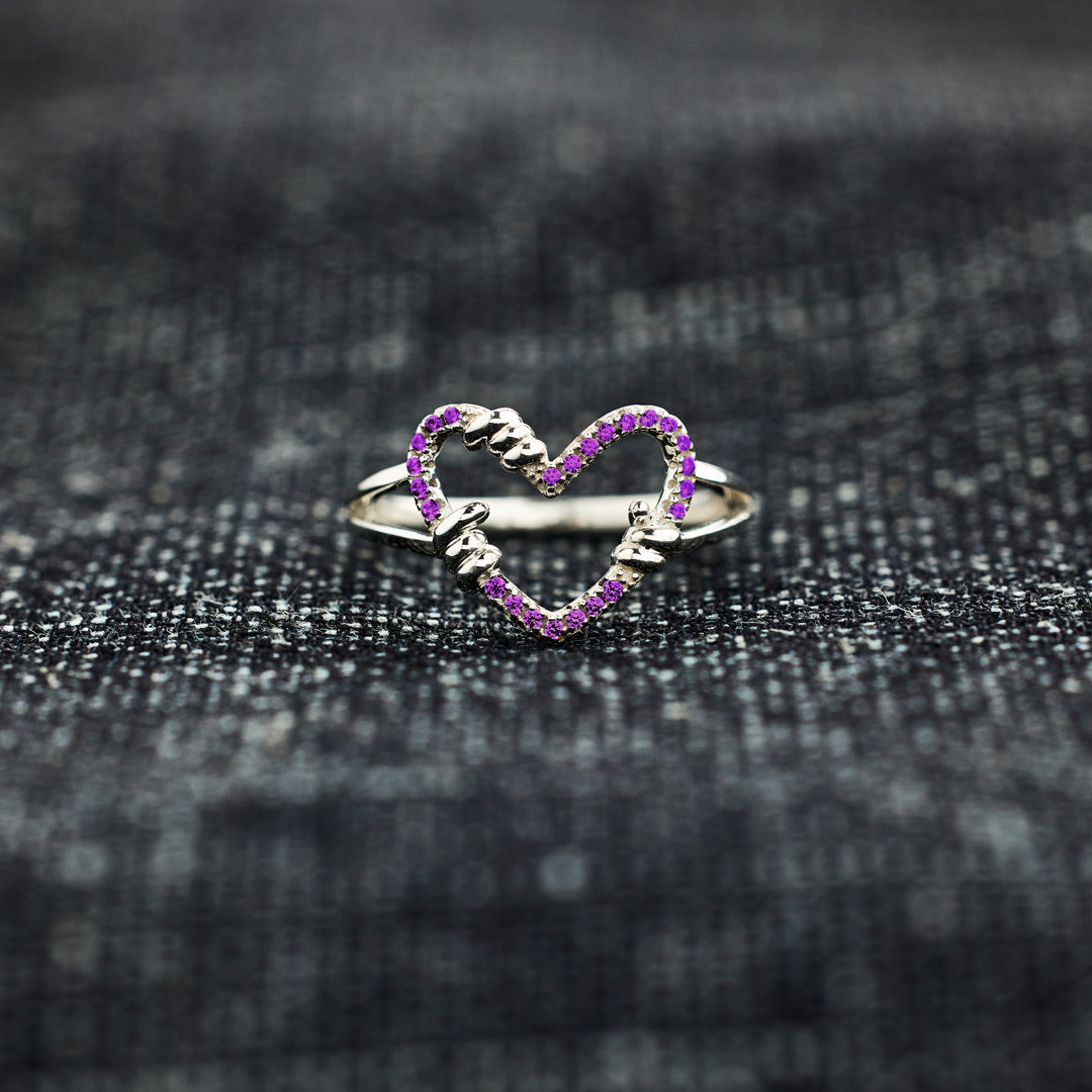 Courage Amethyst Pavé Heart Ring