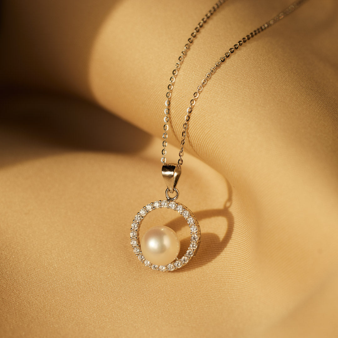 Pearl Pavé Circle Necklace