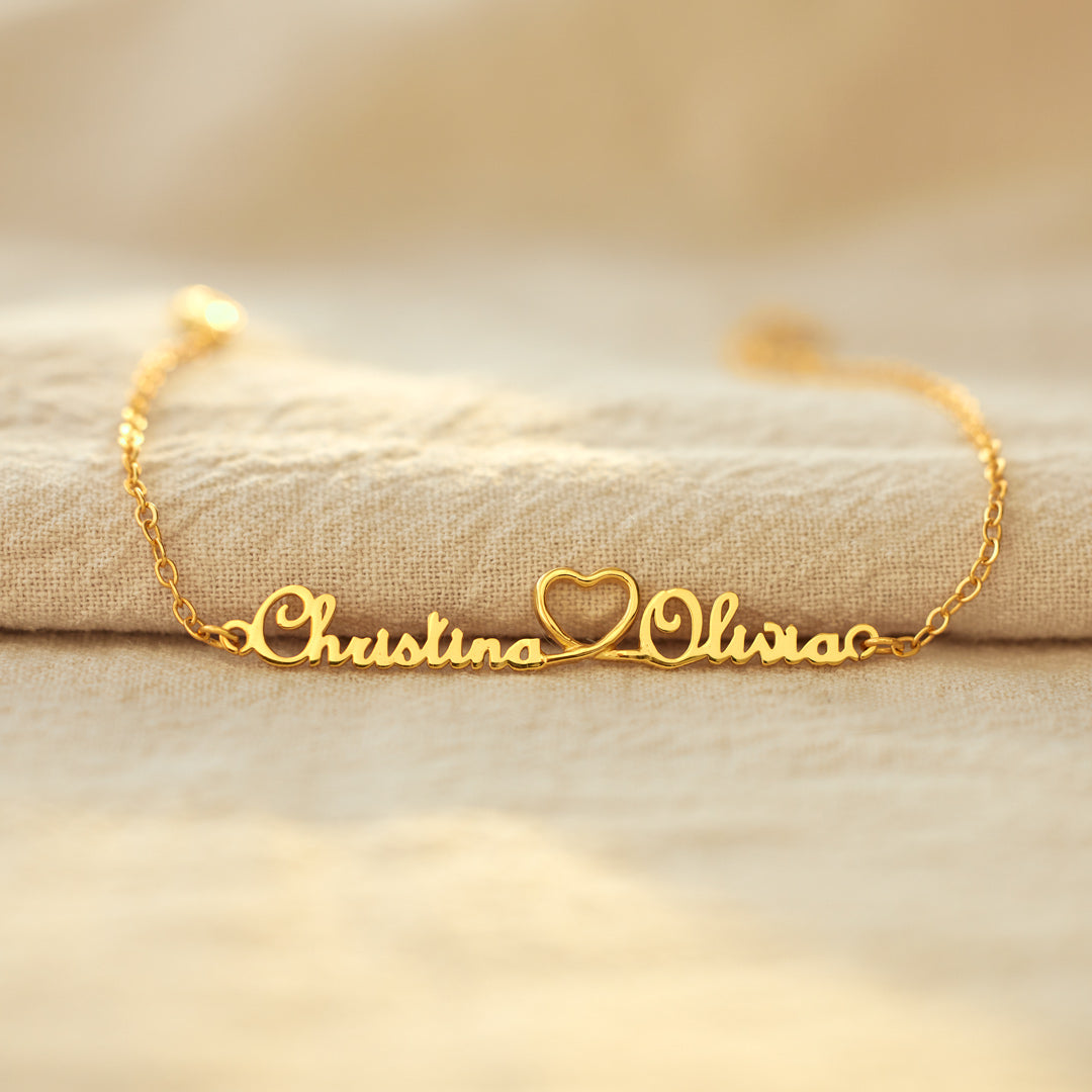 Mother & Daughter Bond is Tied by Angel's Hand Two Names Heart Bracelet