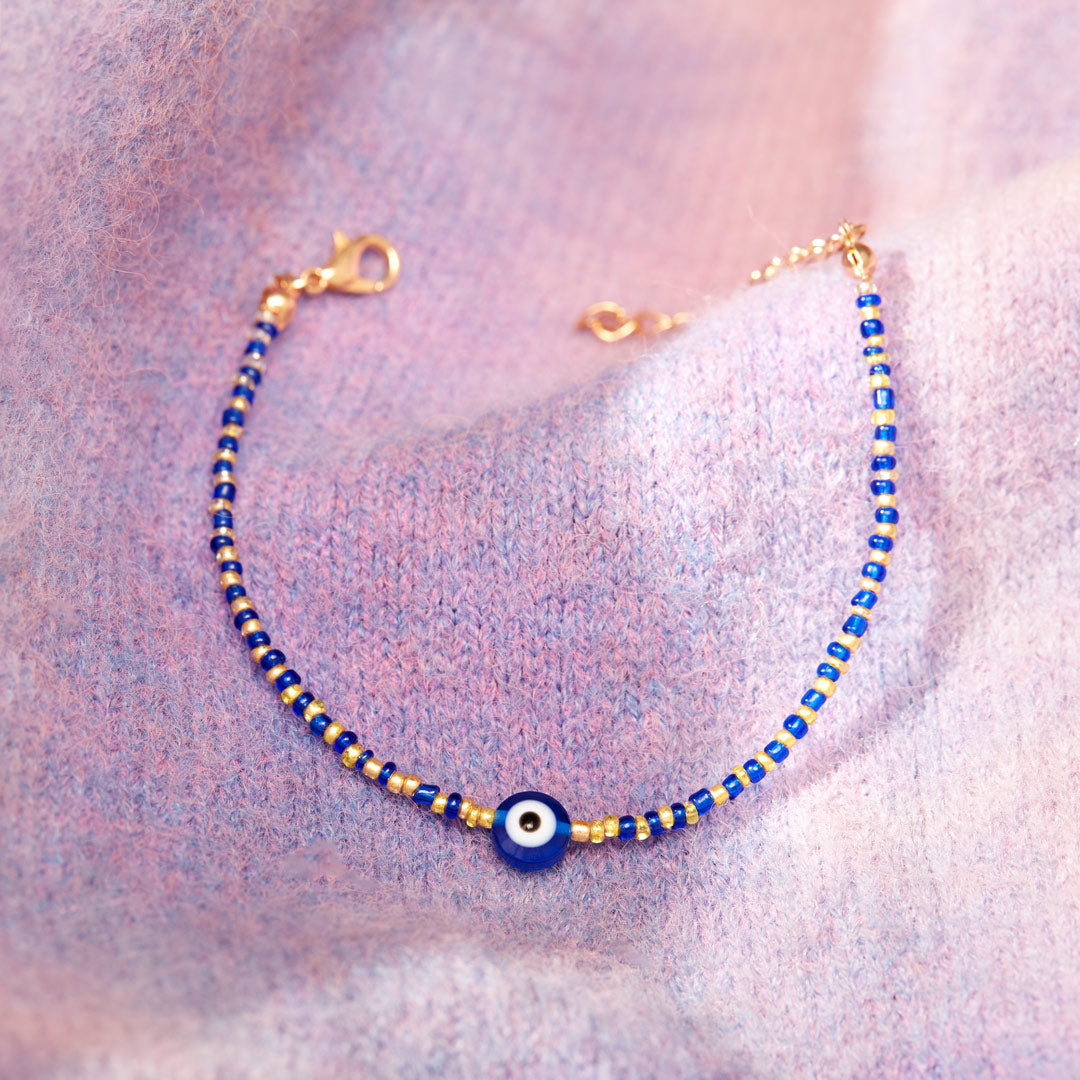 Evil Eye Beaded Metal Bracelet